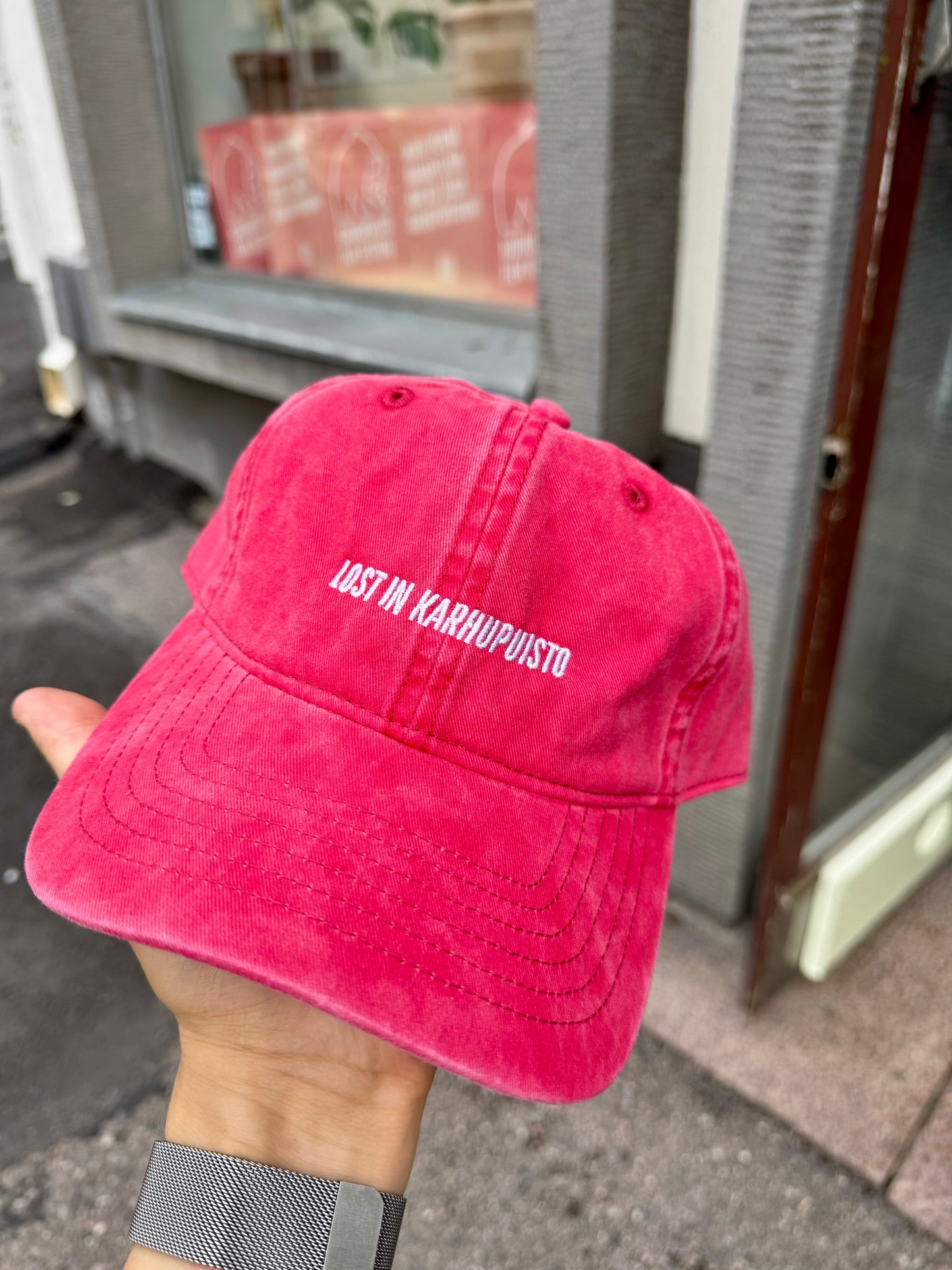 Red Lost in Karhupuisto cap