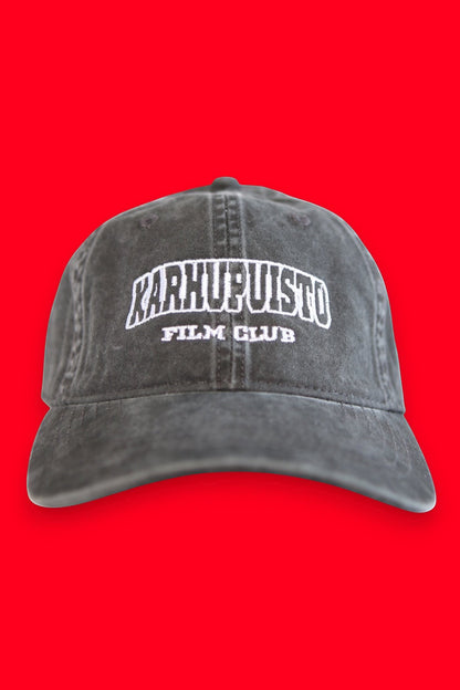 Karhupuisto Film Festival charcoal pigment-dyed cotton baseball cap with white embroidered film club lettering