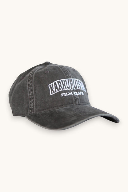Karhupuisto Film Festival charcoal pigment-dyed cotton baseball cap with white embroidered film club lettering